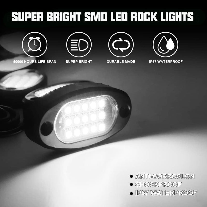 Winunite 12 Pods Quick Connect White Rock Lights, 4M Extension Wires Each Light, 15 SMD Chips, High Adhesive Stickers, 6000K Pure White, IP67 Waterproof, Fit for Trucks Trailer SUV ATV UTV - Image 2